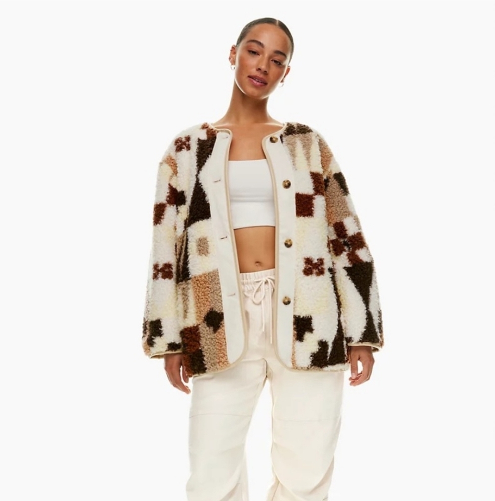 Wilfred Teddy Jacket in Cream, Brown and Tan Patchwork